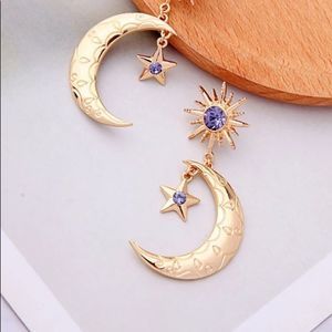 ❄️ Crystal Moon Star Drop Earrings in gold , blue
